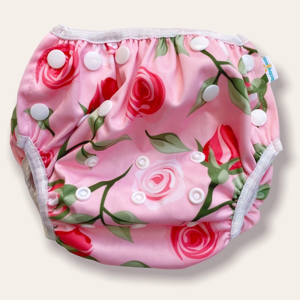 Babygoal Pink Roseprint Reusable Swim Diaper Adjustable and Washable